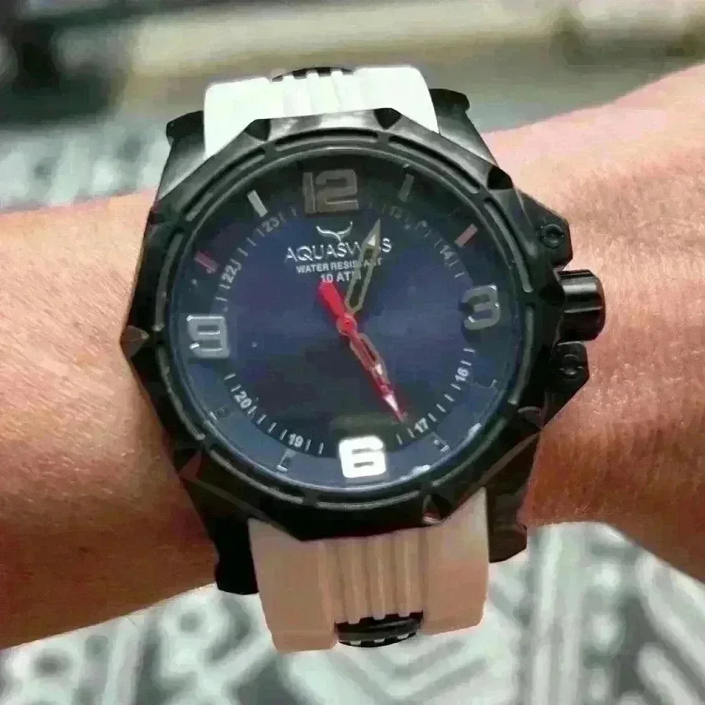 AQUASWISS Unisex Vessel G Black & White Rubber band Swiss Ronda Watch
